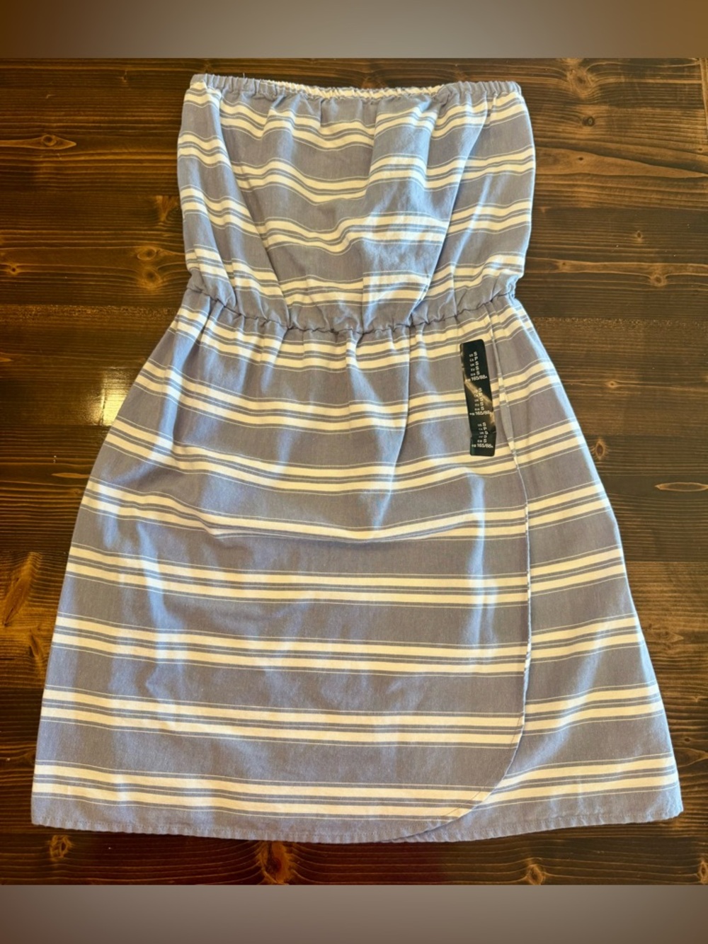 New GAP Strapless Light Blue & White Striped Cotton Dress Size S